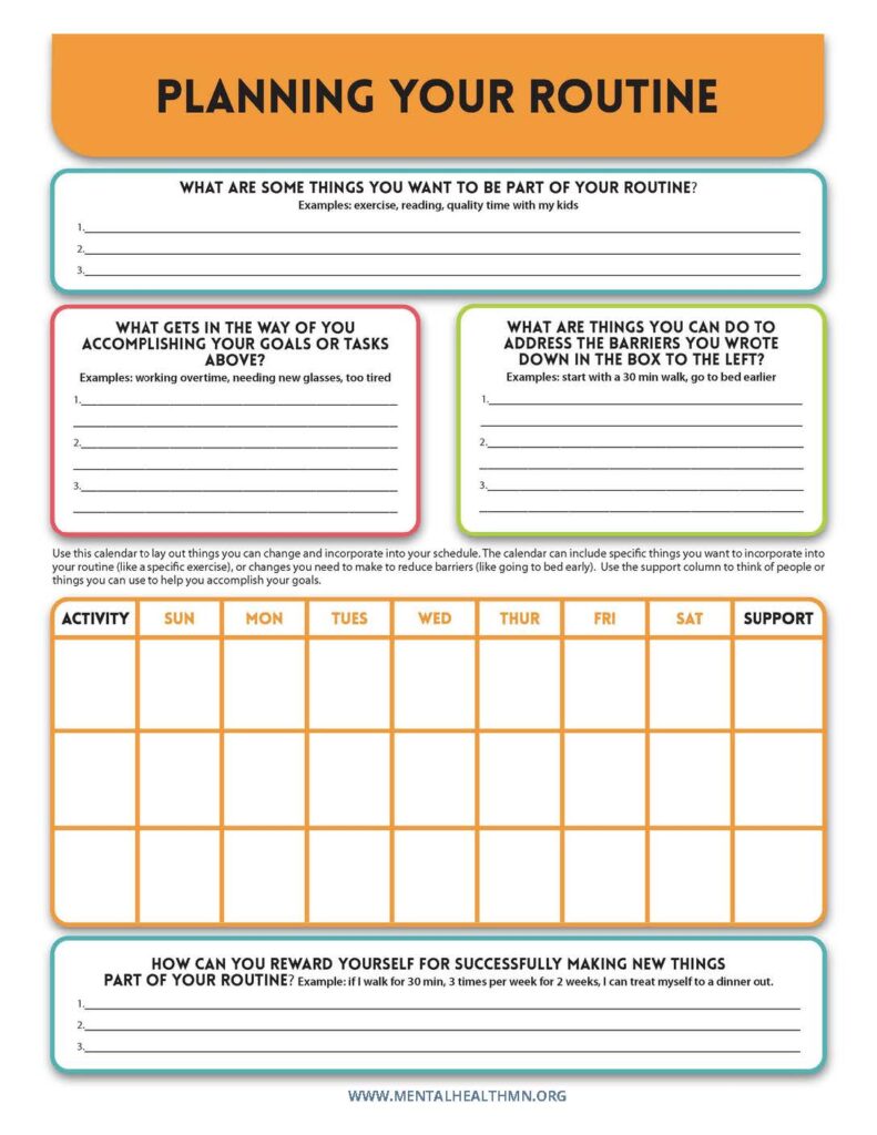 planning your routine worksheet image
