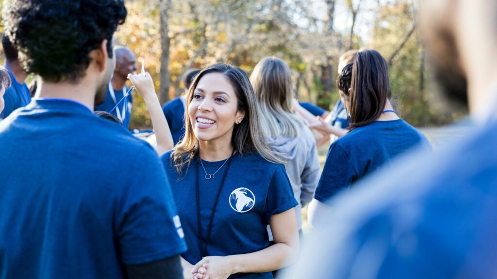 people talking at a community event