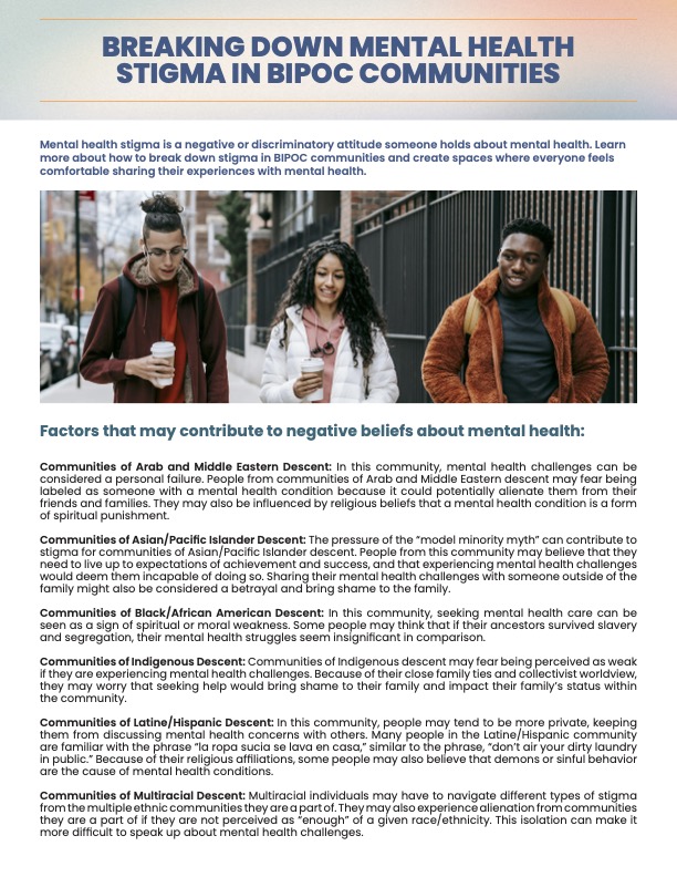 Breaking Down Mental Health Stigma in BIPOC Communities PDF link