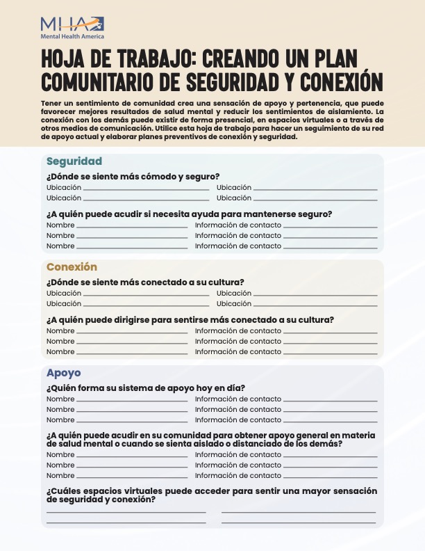 Hoja de trabajo: Creando un plan comunitario de seguridad y conexión