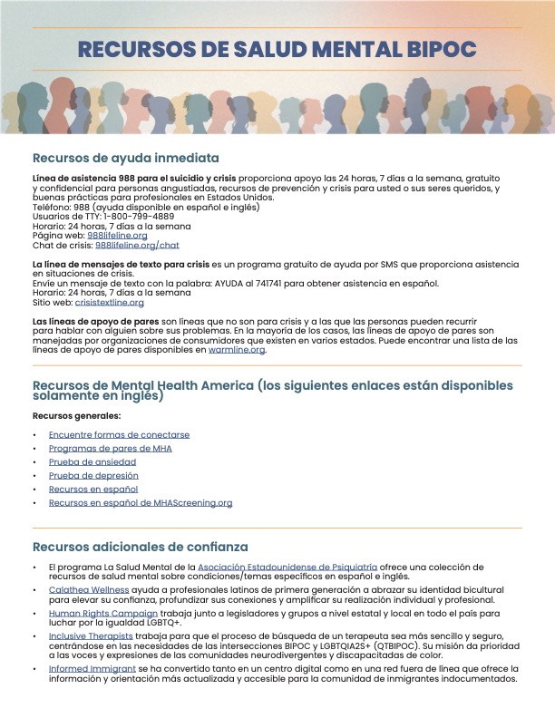 Recursos de salud mental BIPOC