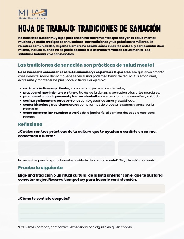 Hoja de trabajo: Tradiciones de sanación