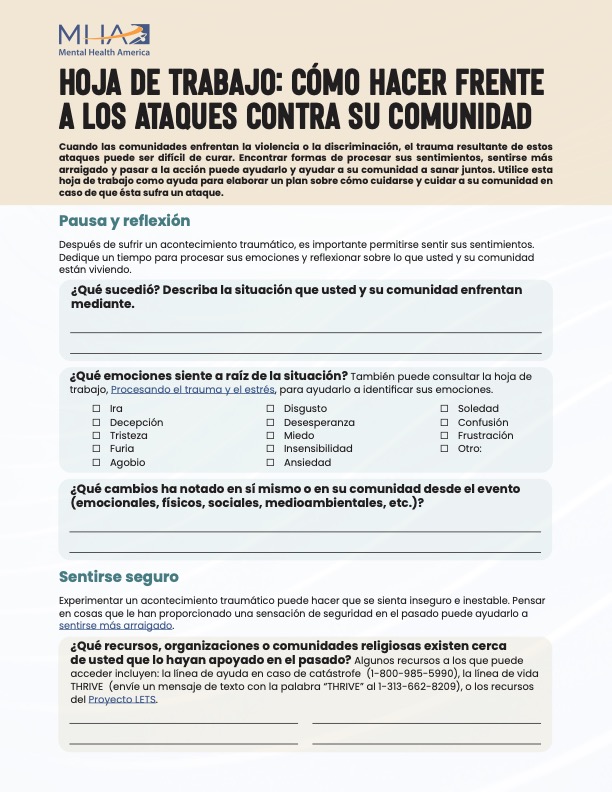 Hoja de trabajo: Cómo hacer frente a los ataques contra su comunidad